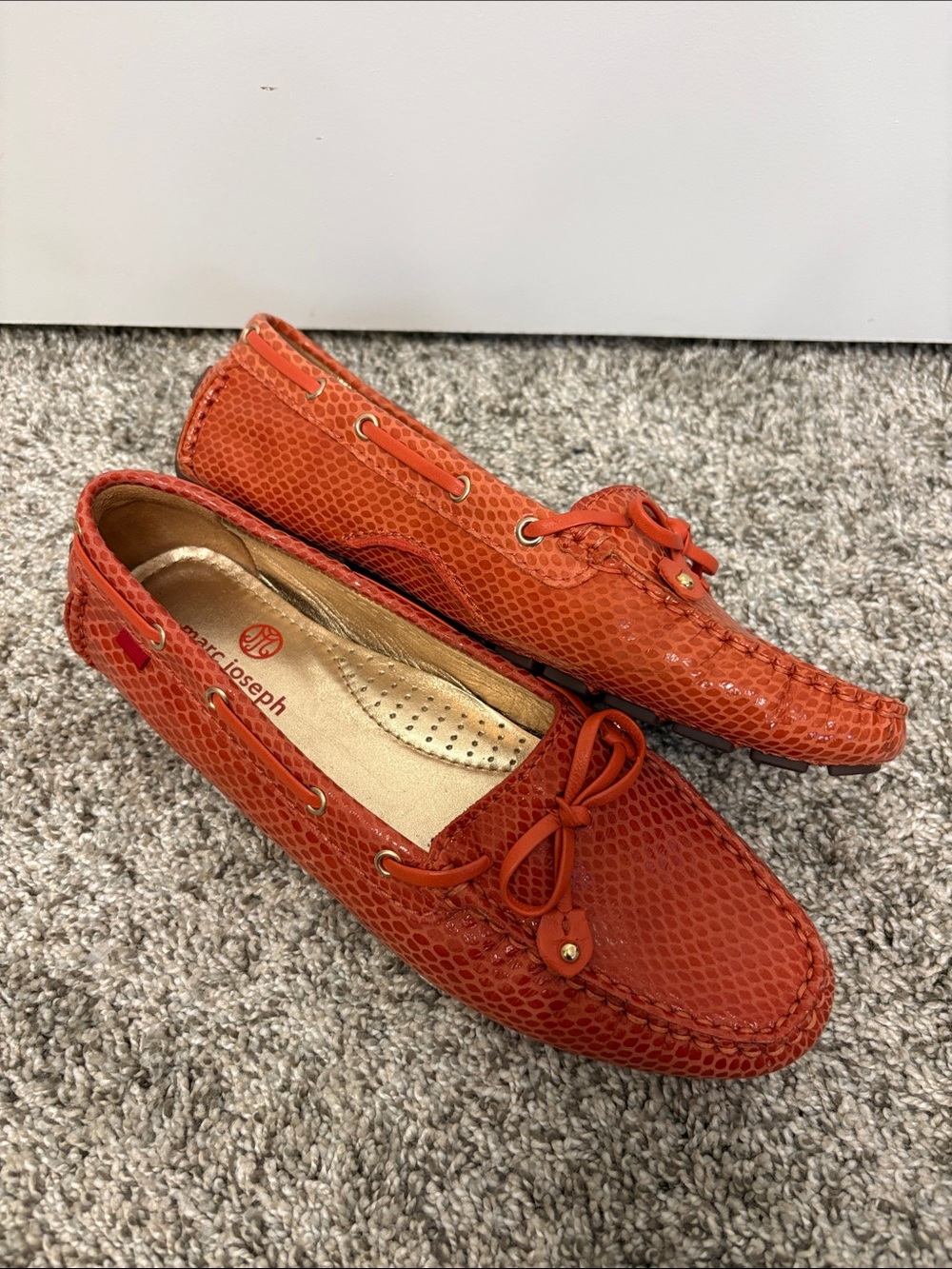 Marc Joseph Cypress Hill Orange Snake-Embossed Leather Driving Moccasins